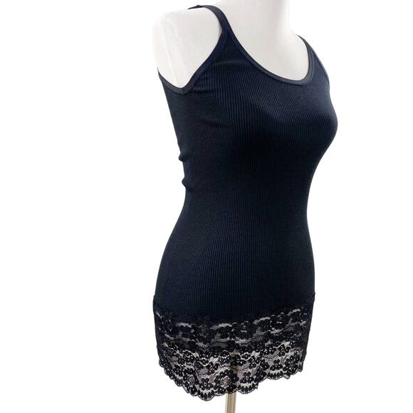 Femme Seven Barcelona Lace Trim Longline Layering Tank Top Black #FS14 Small S - Picture 3 of 9
